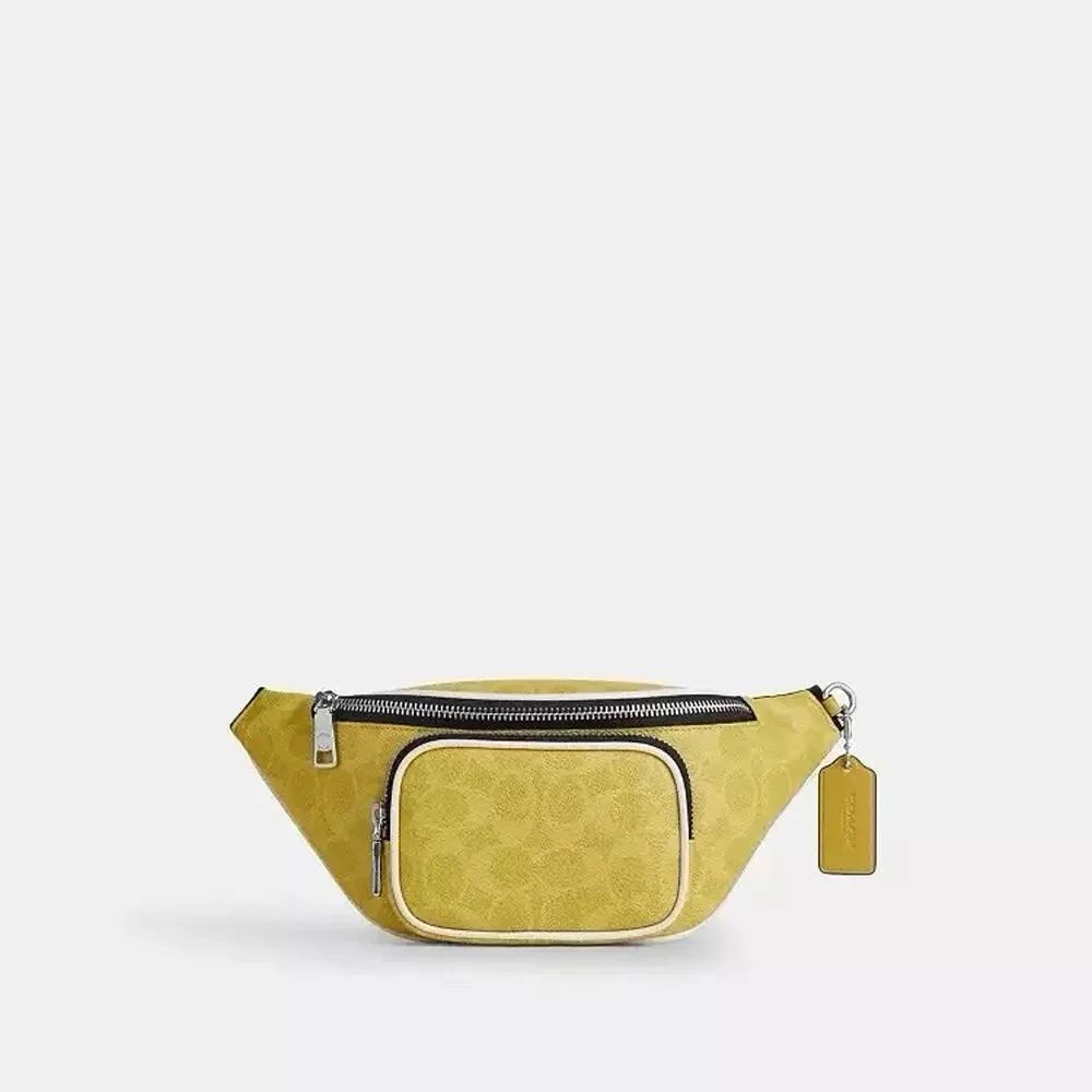 NWT Coach Travis Belt Bag 30 In Signature Canvas Silver/Light Citron cet91